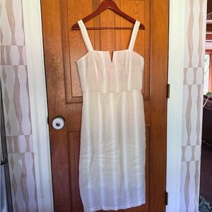 Cream Sleeveless Square Neck Sundress for Wedding Guest